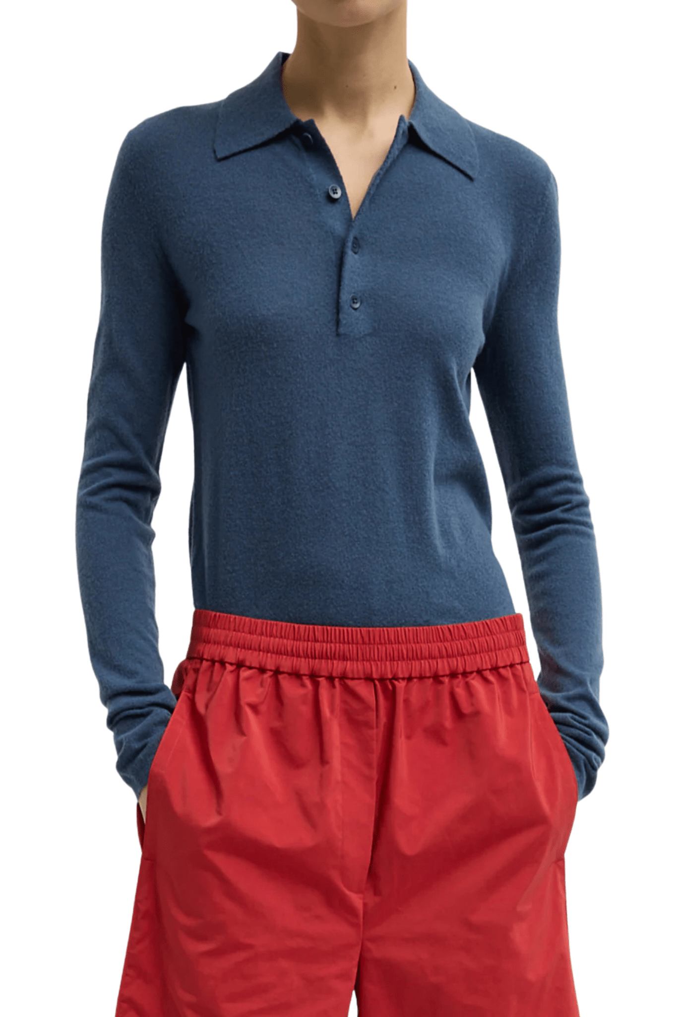 Tibi Skinlike Mercerized Wool Soft Sheer Polo - Vermillion