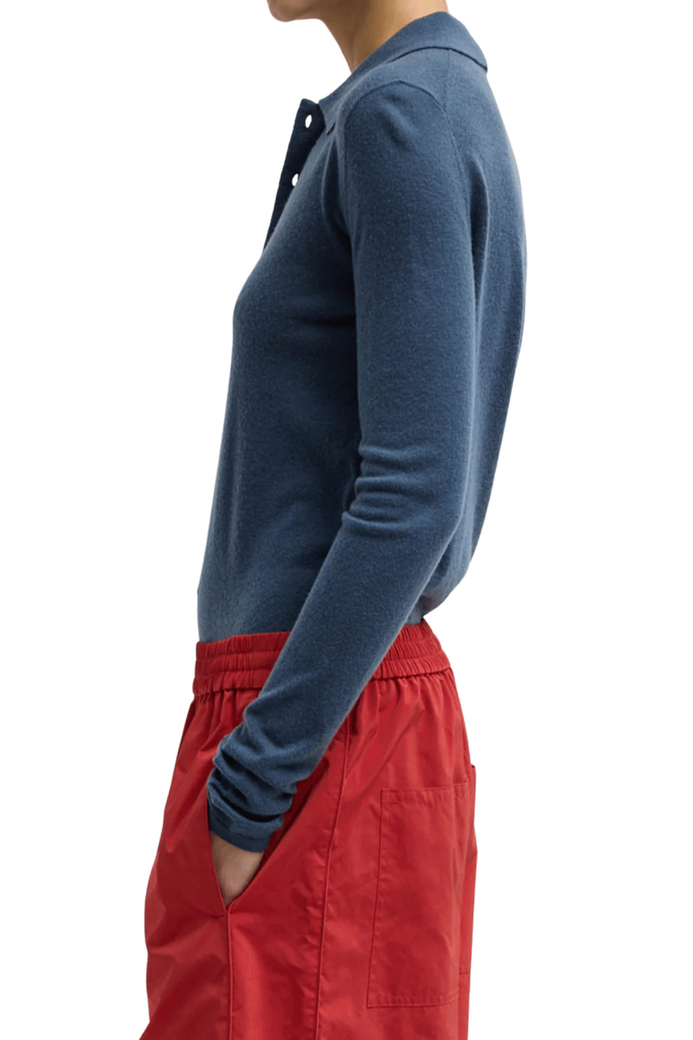 Tibi Skinlike Mercerized Wool Soft Sheer Polo - Vermillion