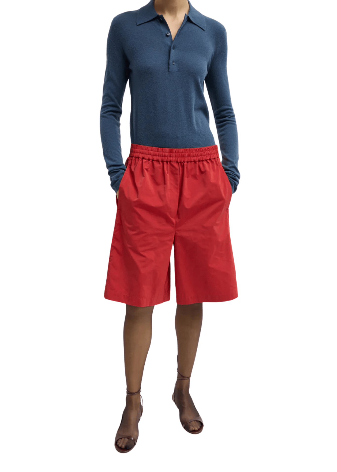 Tibi Skinlike Mercerized Wool Soft Sheer Polo - Vermillion