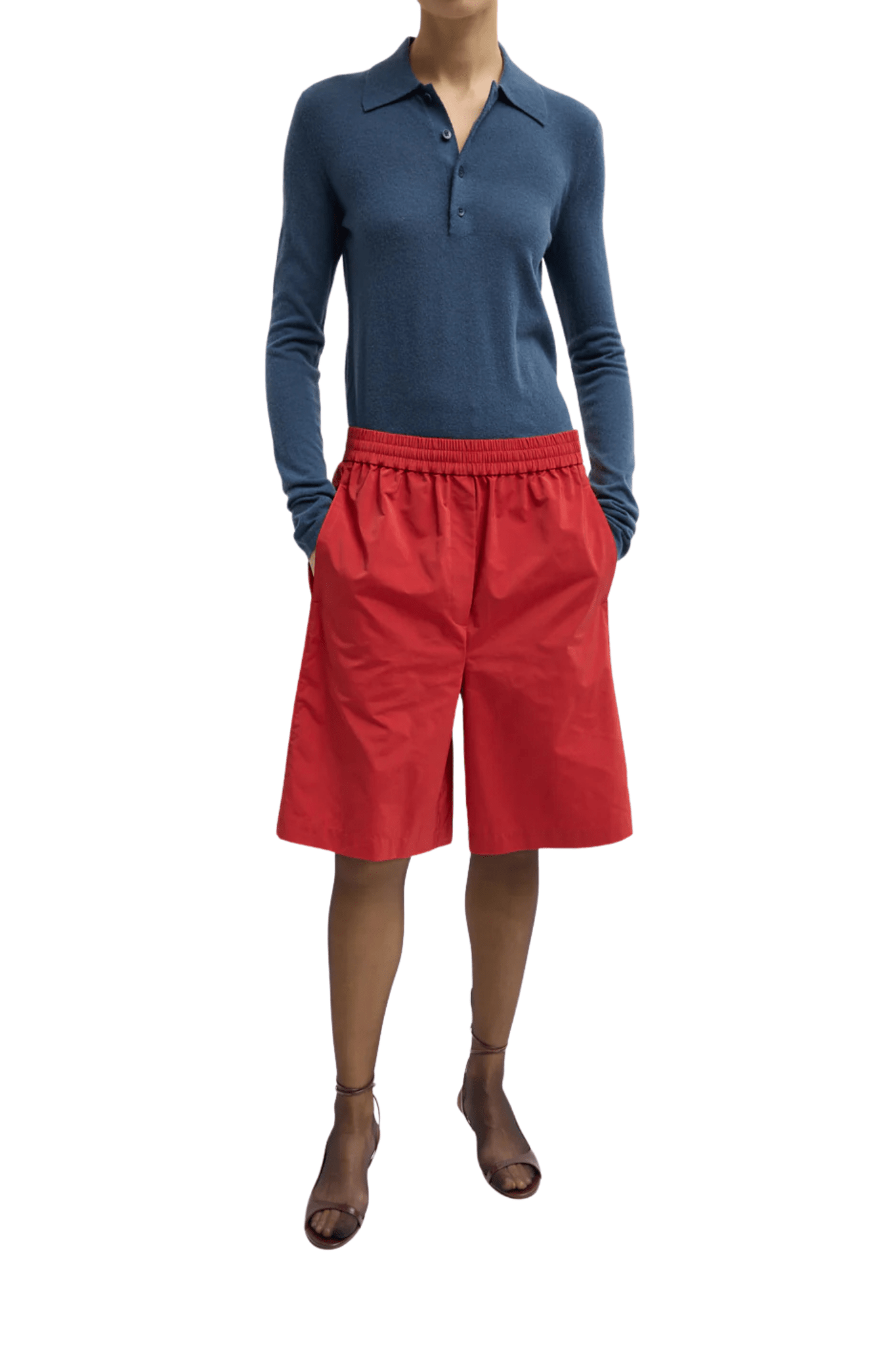 Tibi Skinlike Mercerized Wool Soft Sheer Polo - Vermillion