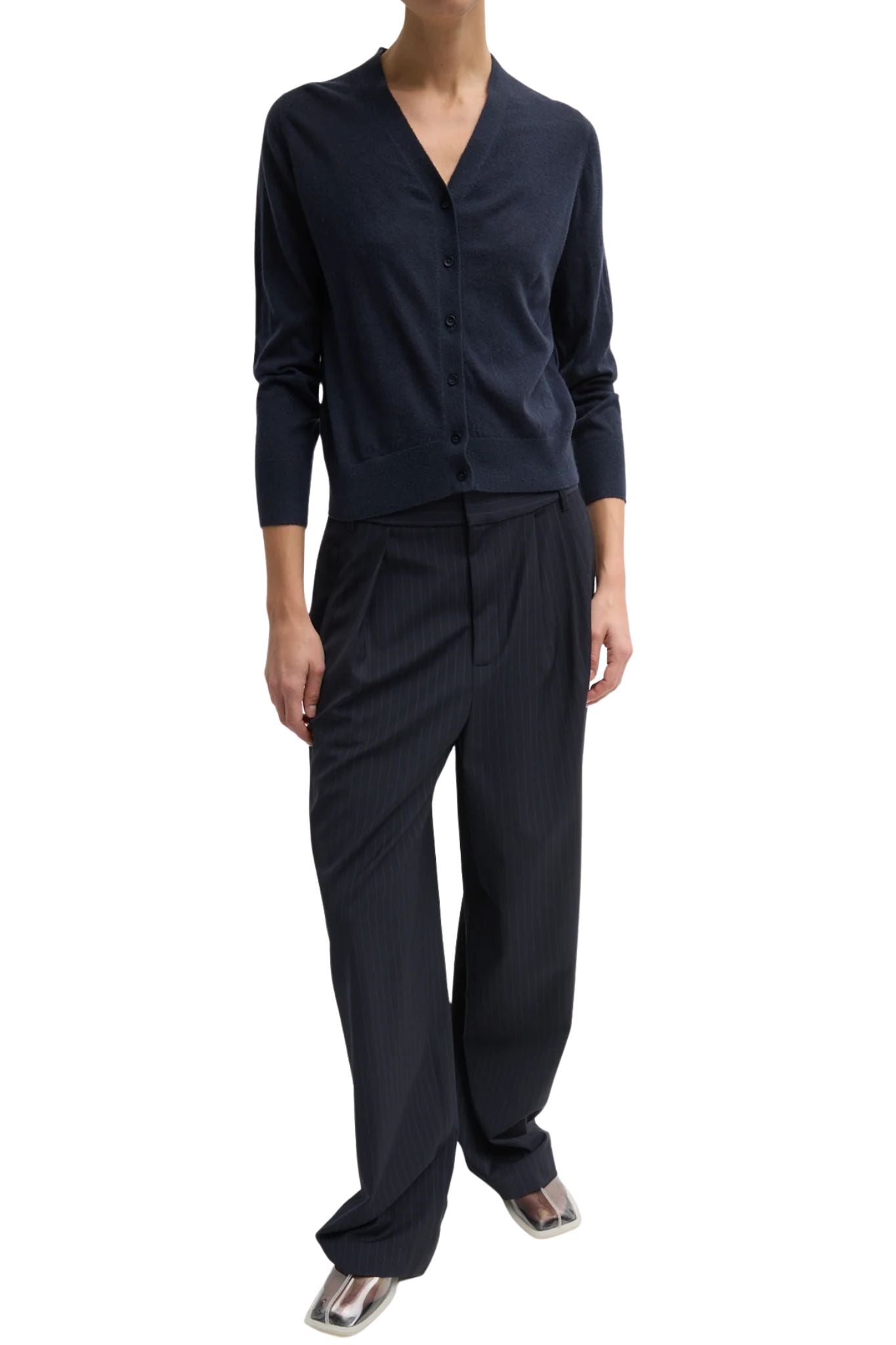 Tibi Skinlike Mercerized Wool Vneck Shrunken Cardigan - Vermillion