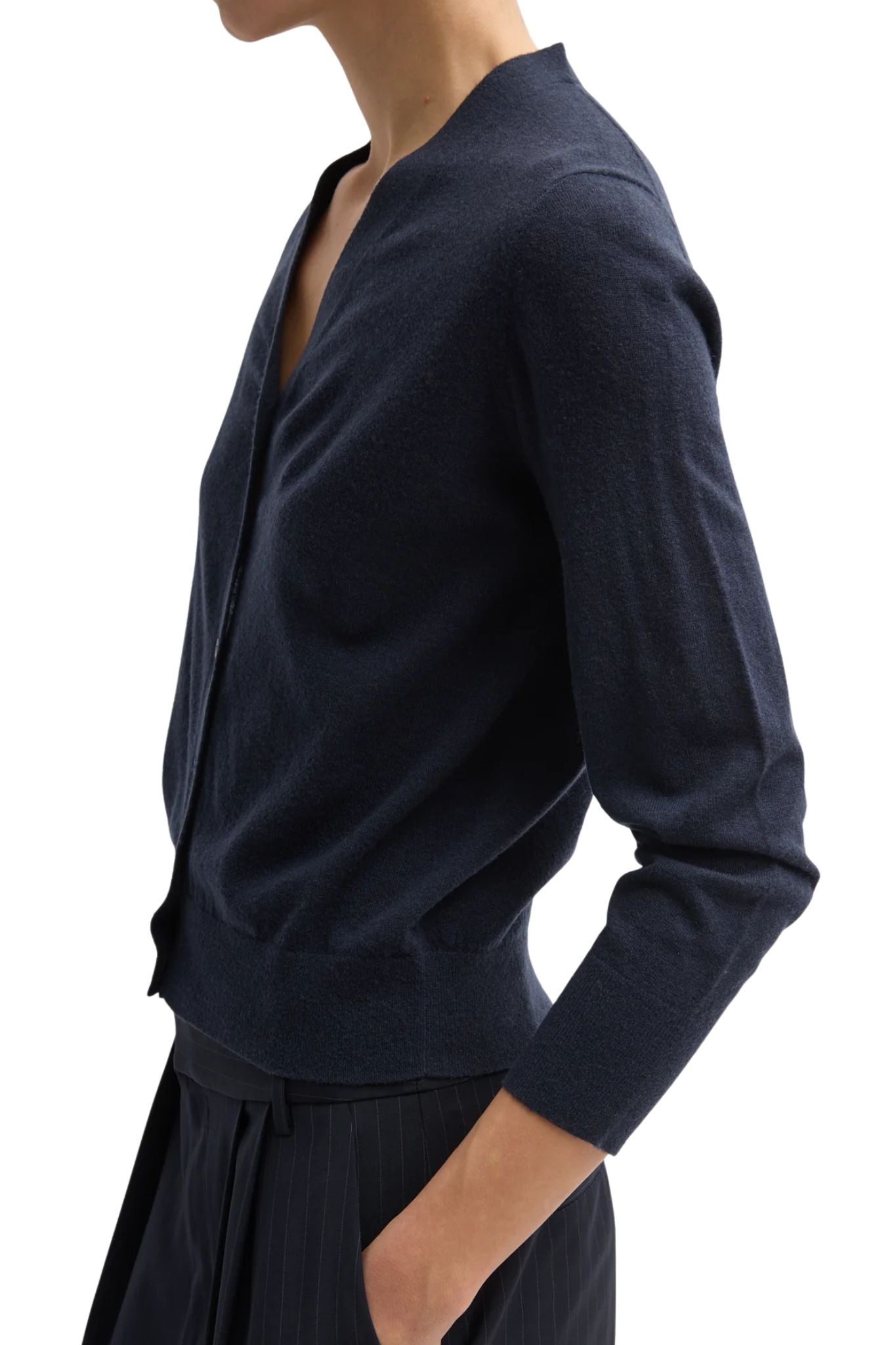 Tibi Skinlike Mercerized Wool Vneck Shrunken Cardigan - Vermillion