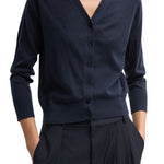 Tibi Skinlike Mercerized Wool Vneck Shrunken Cardigan - Vermillion