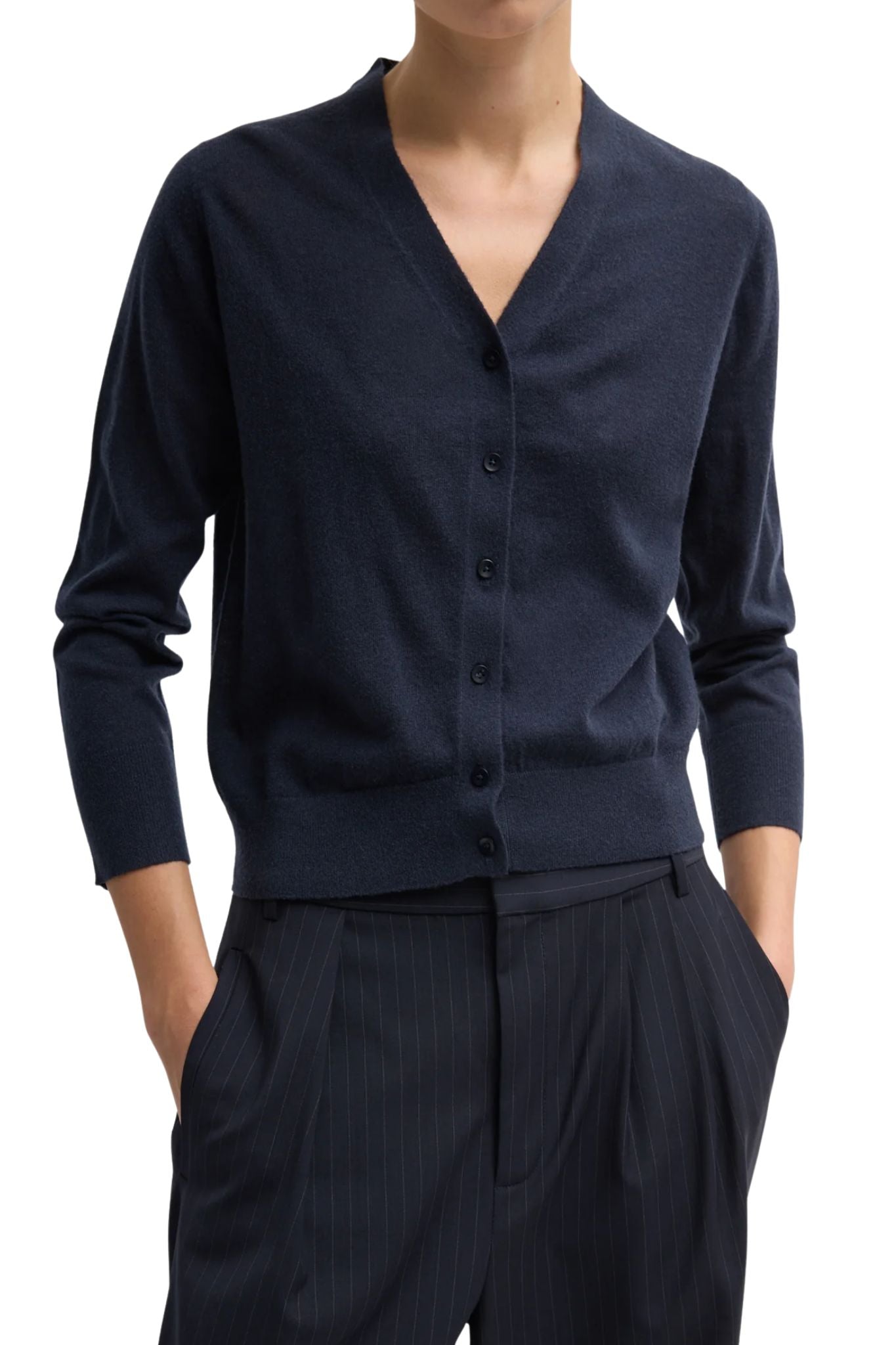 Tibi Skinlike Mercerized Wool Vneck Shrunken Cardigan - Vermillion