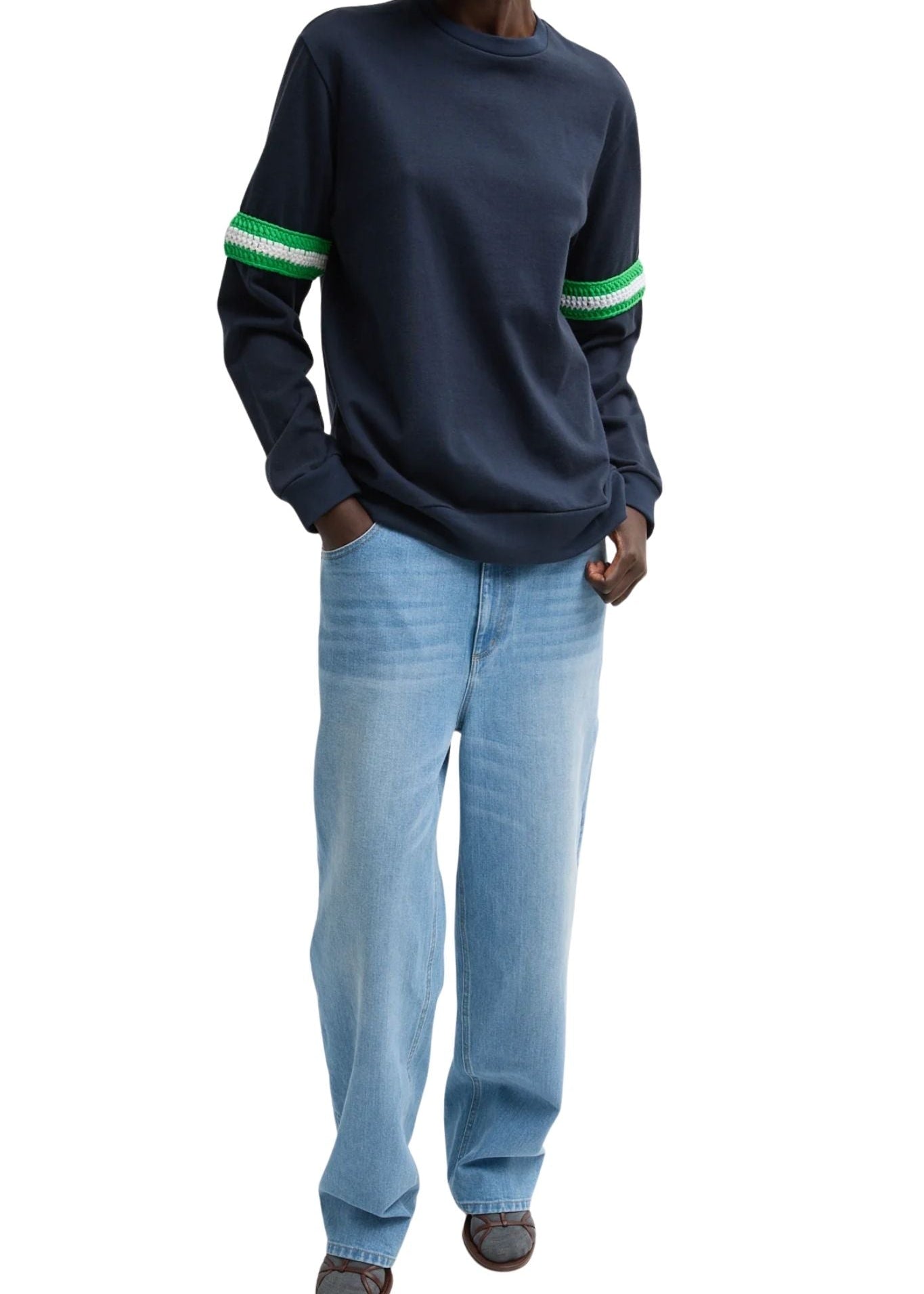 Tibi Sport Knit Crewneck T with Crochet Trim - Vermillion