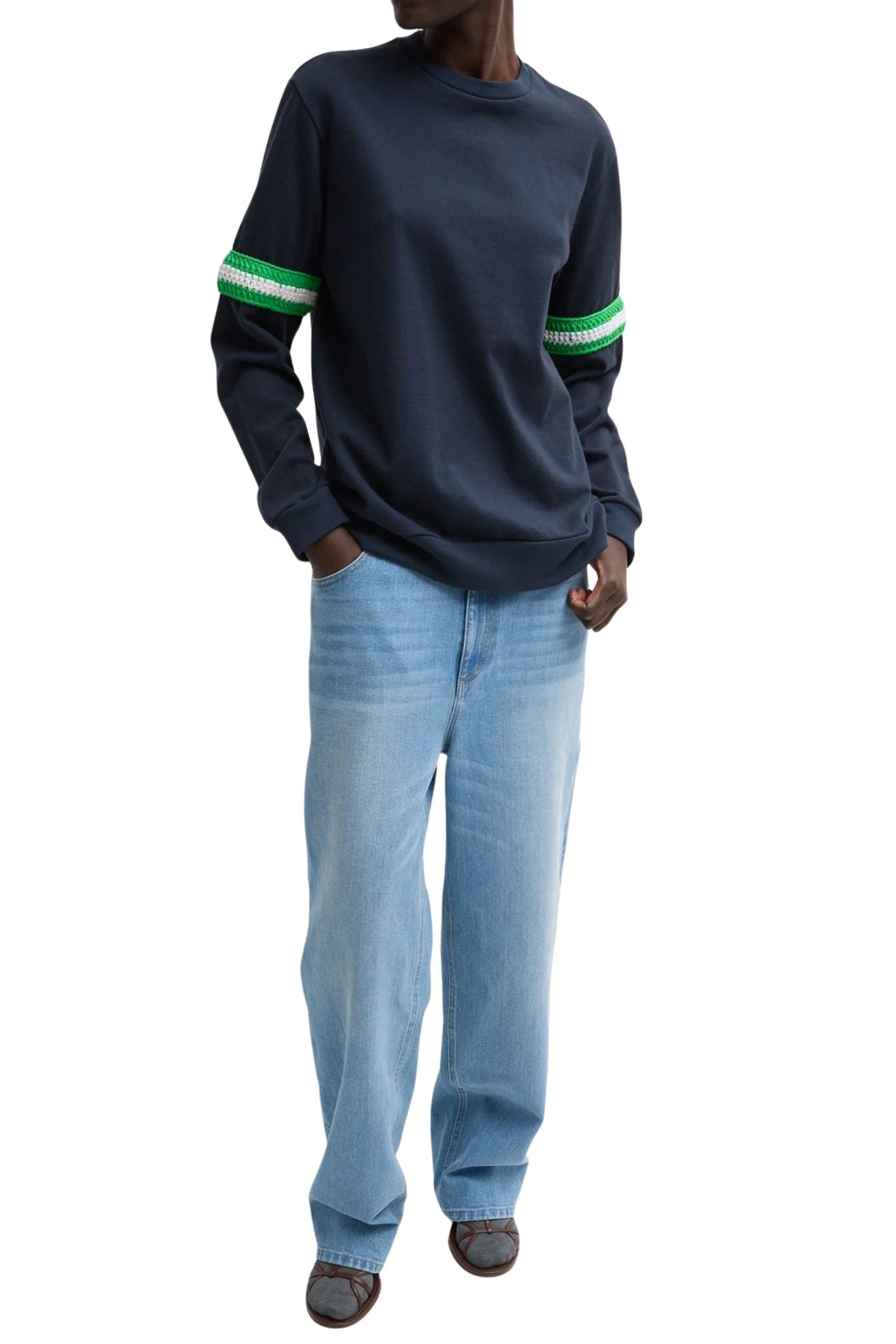 Tibi Sport Knit Crewneck T with Crochet Trim - Vermillion