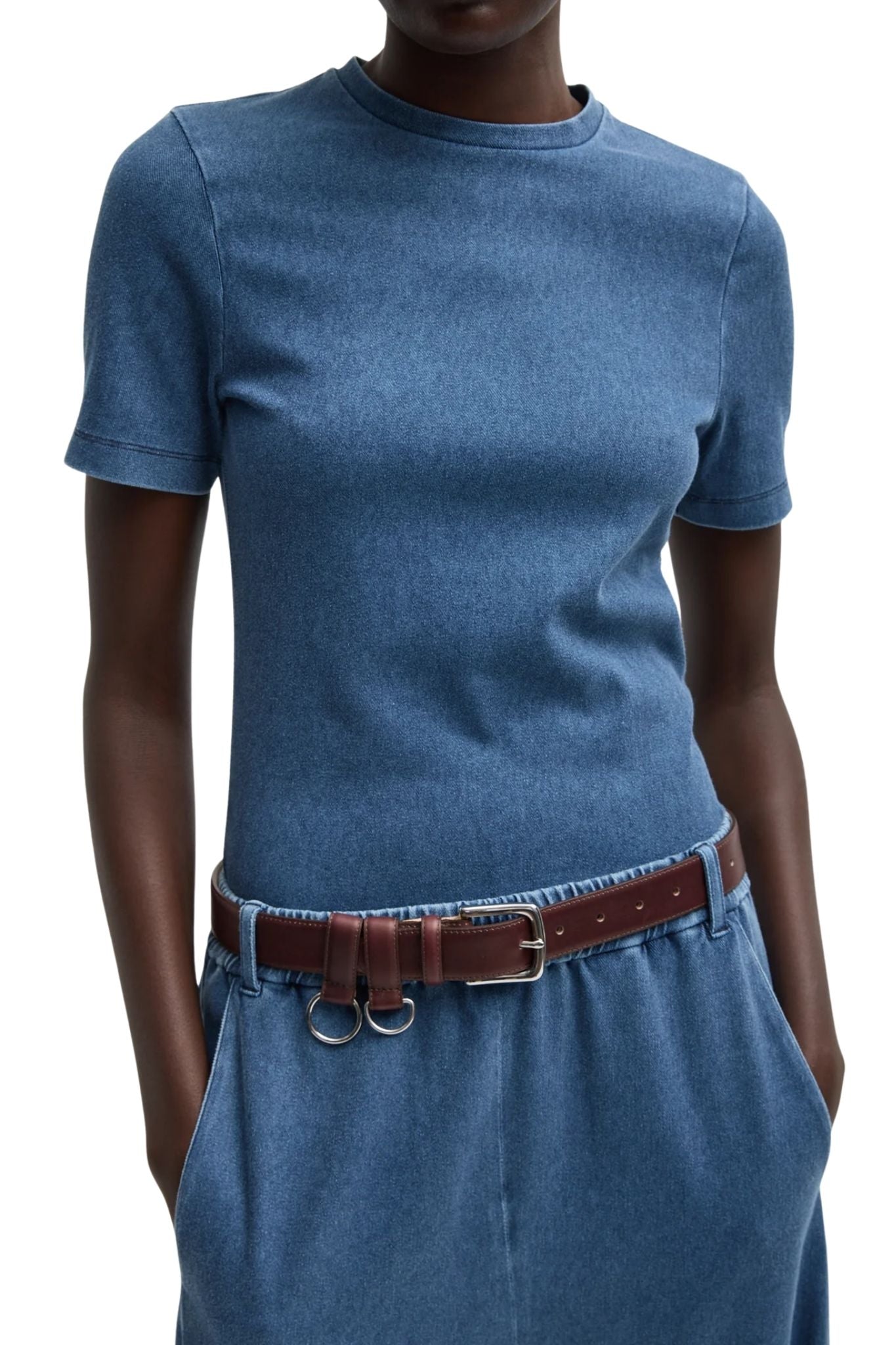 Tibi Stretch Denim Baby T - Vermillion