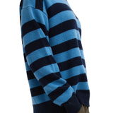 Tibi Striped Cashmere Crewneck Easy Pullover - Vermillion