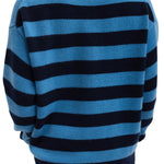 Tibi Striped Cashmere Crewneck Easy Pullover - Vermillion