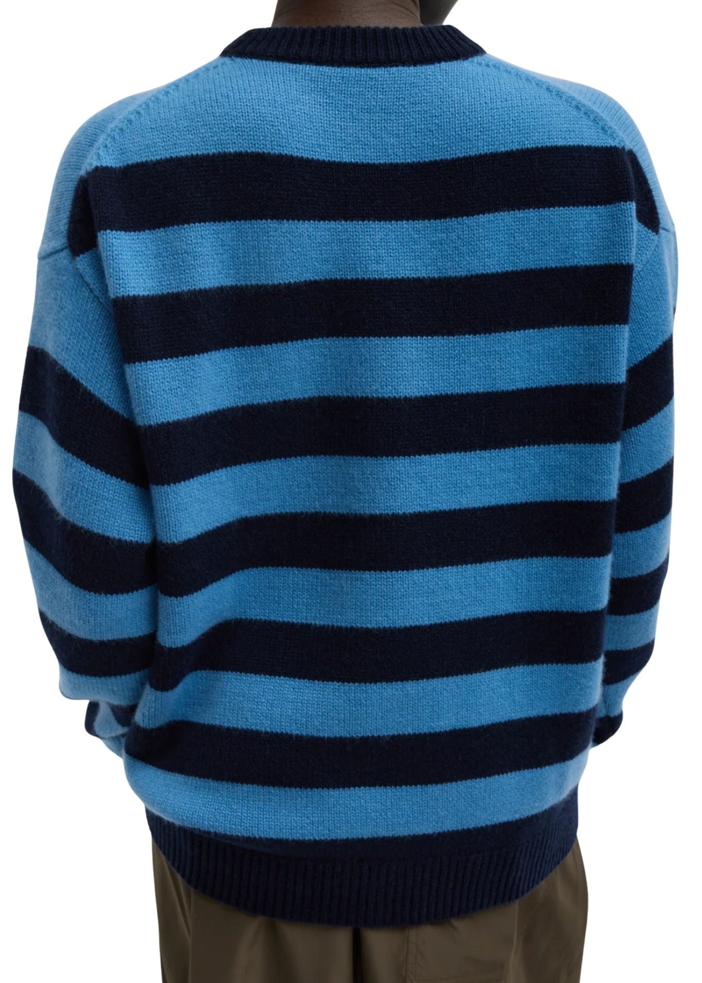 Tibi Striped Cashmere Crewneck Easy Pullover - Vermillion