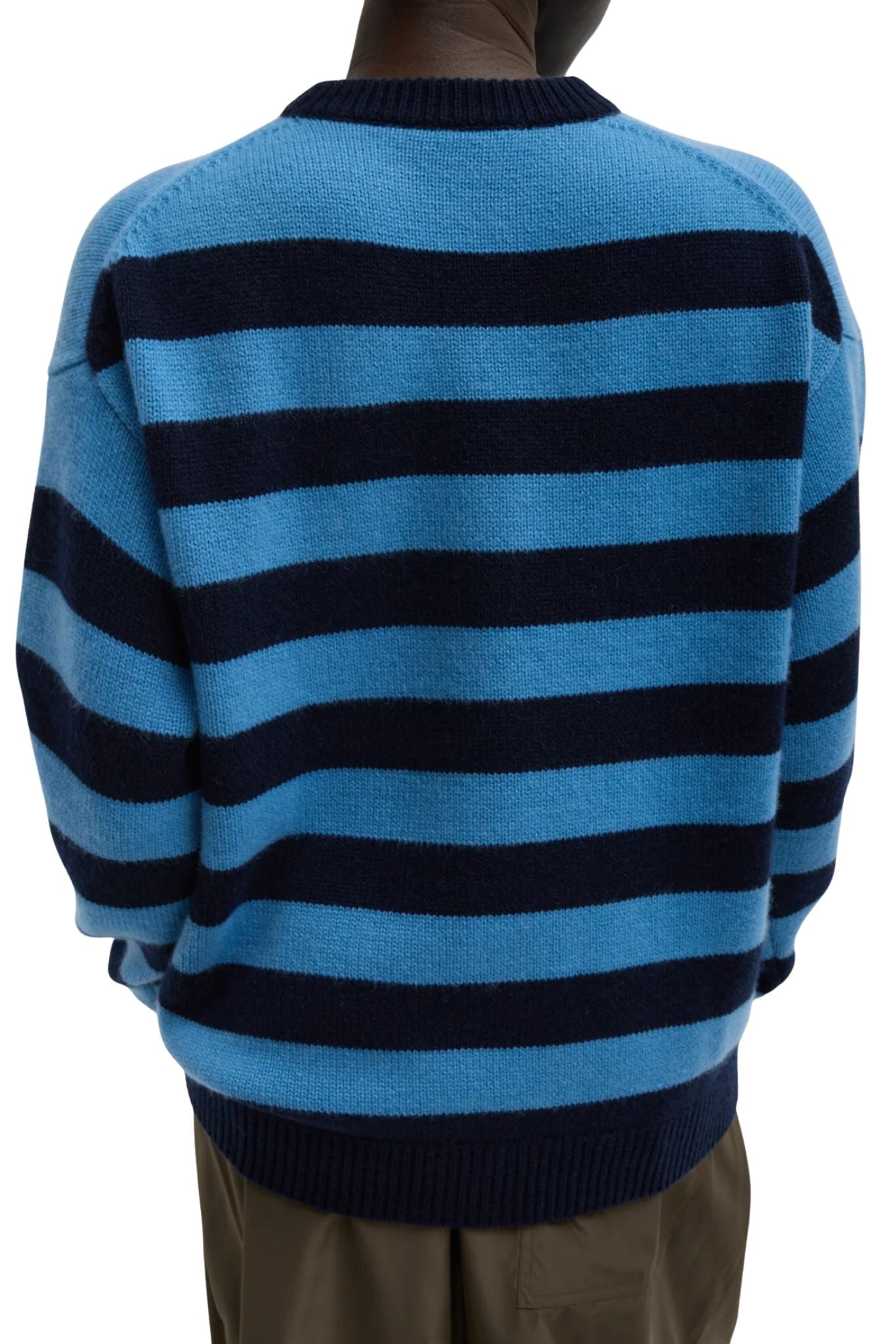 Tibi Striped Cashmere Crewneck Easy Pullover - Vermillion