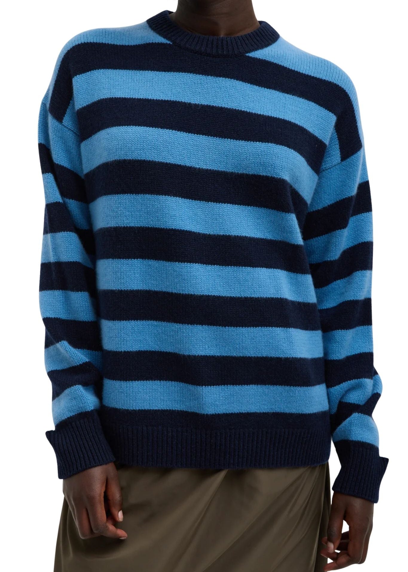Tibi Striped Cashmere Crewneck Easy Pullover - Vermillion