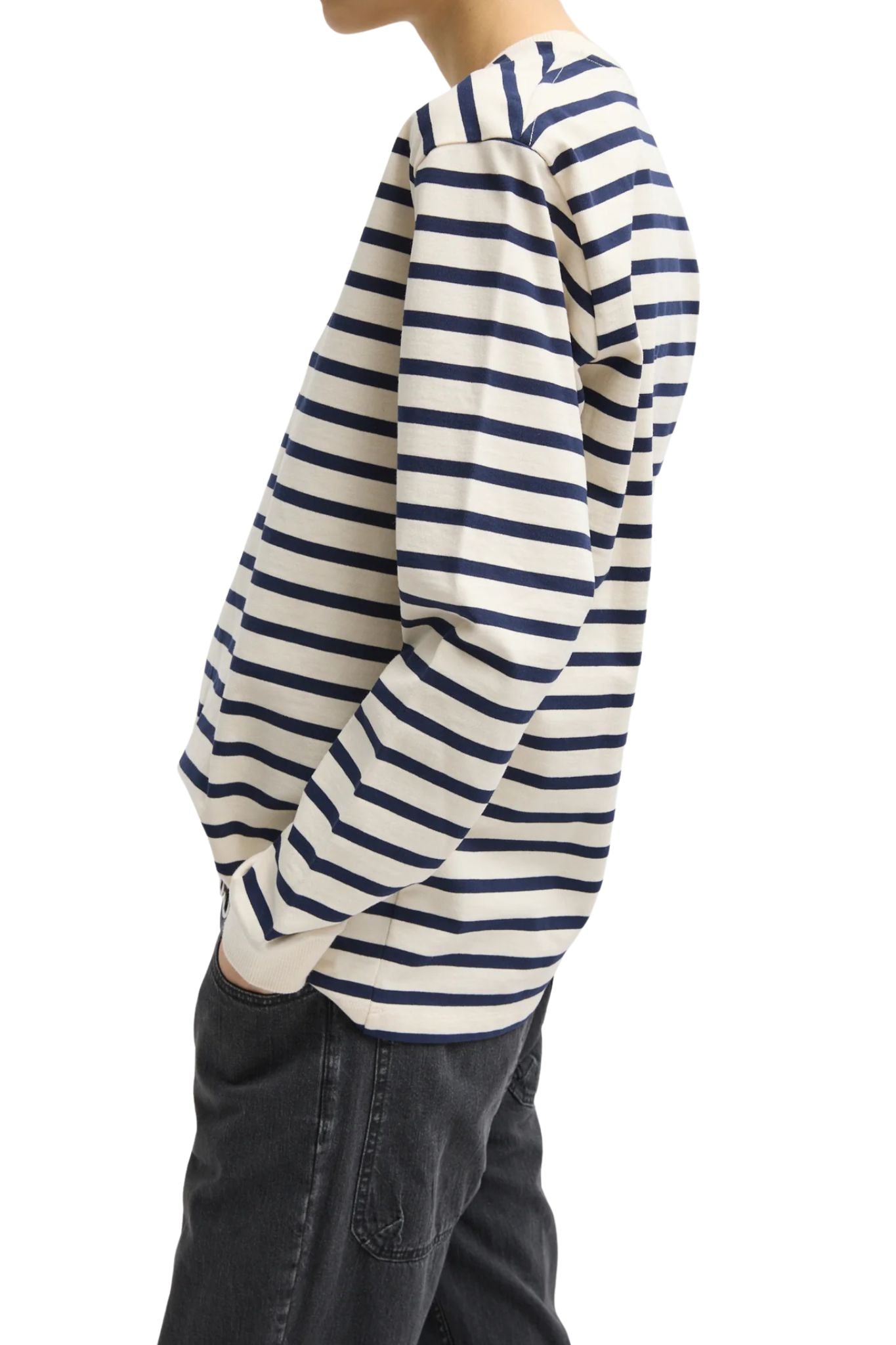 Tibi Striped Perfect T Crewneck Unisex Long Sleeve - Vermillion