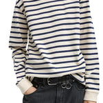 Tibi Striped Perfect T Crewneck Unisex Long Sleeve - Vermillion