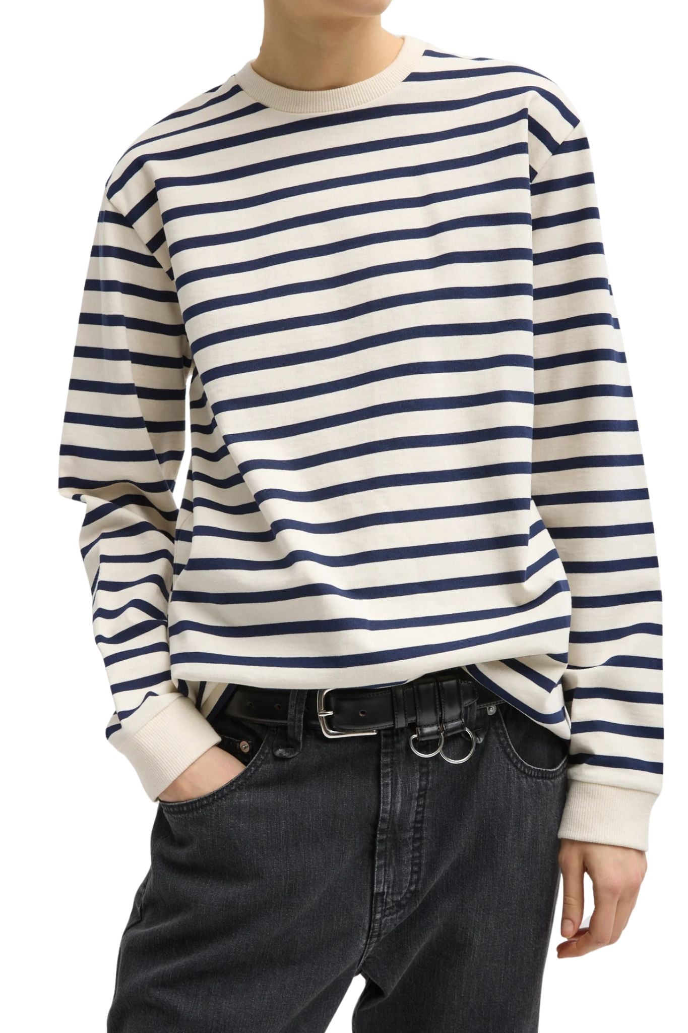 Tibi Striped Perfect T Crewneck Unisex Long Sleeve - Vermillion