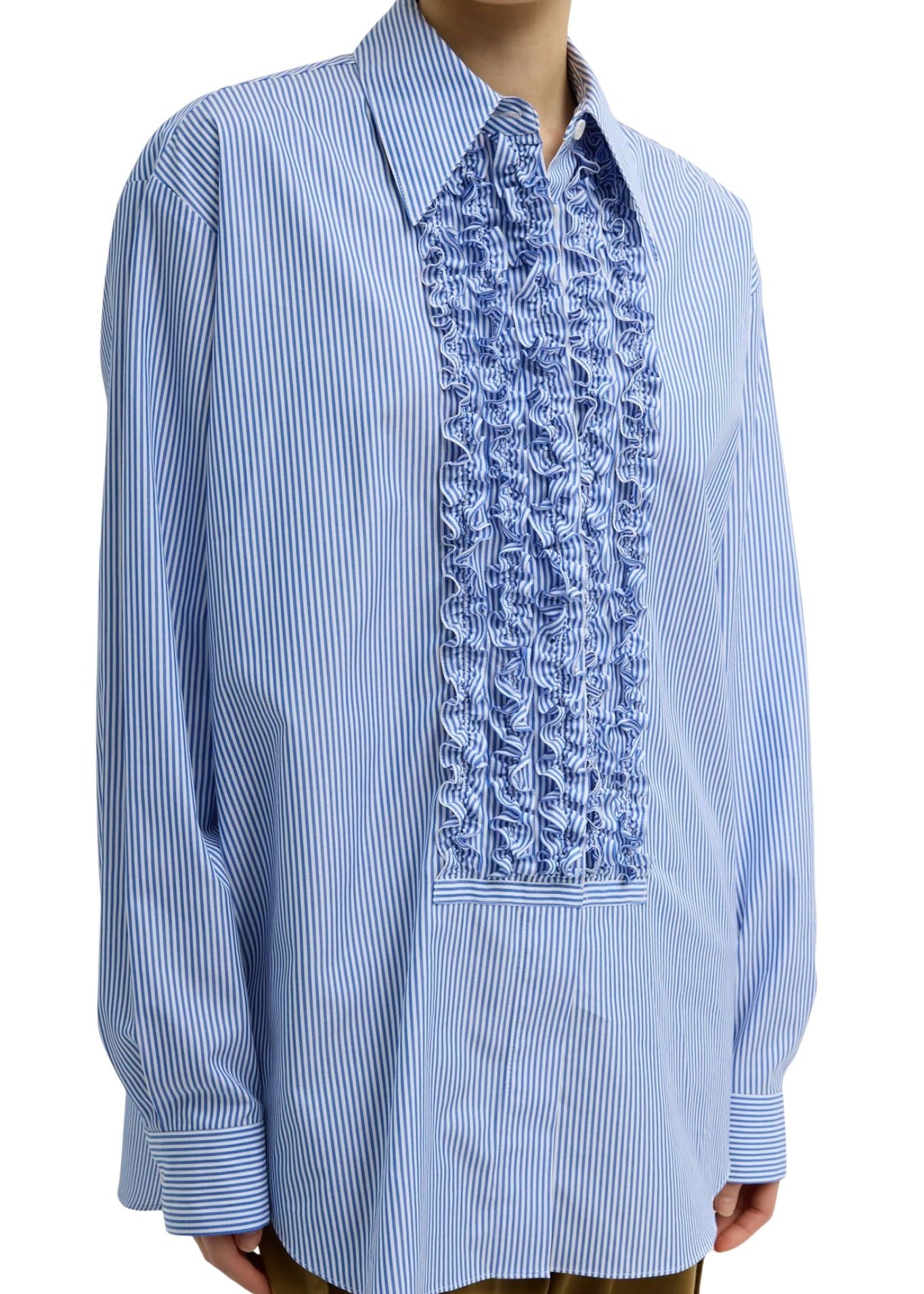 Tibi Striped Shirting Easy Tuxedo Shirt - Vermillion