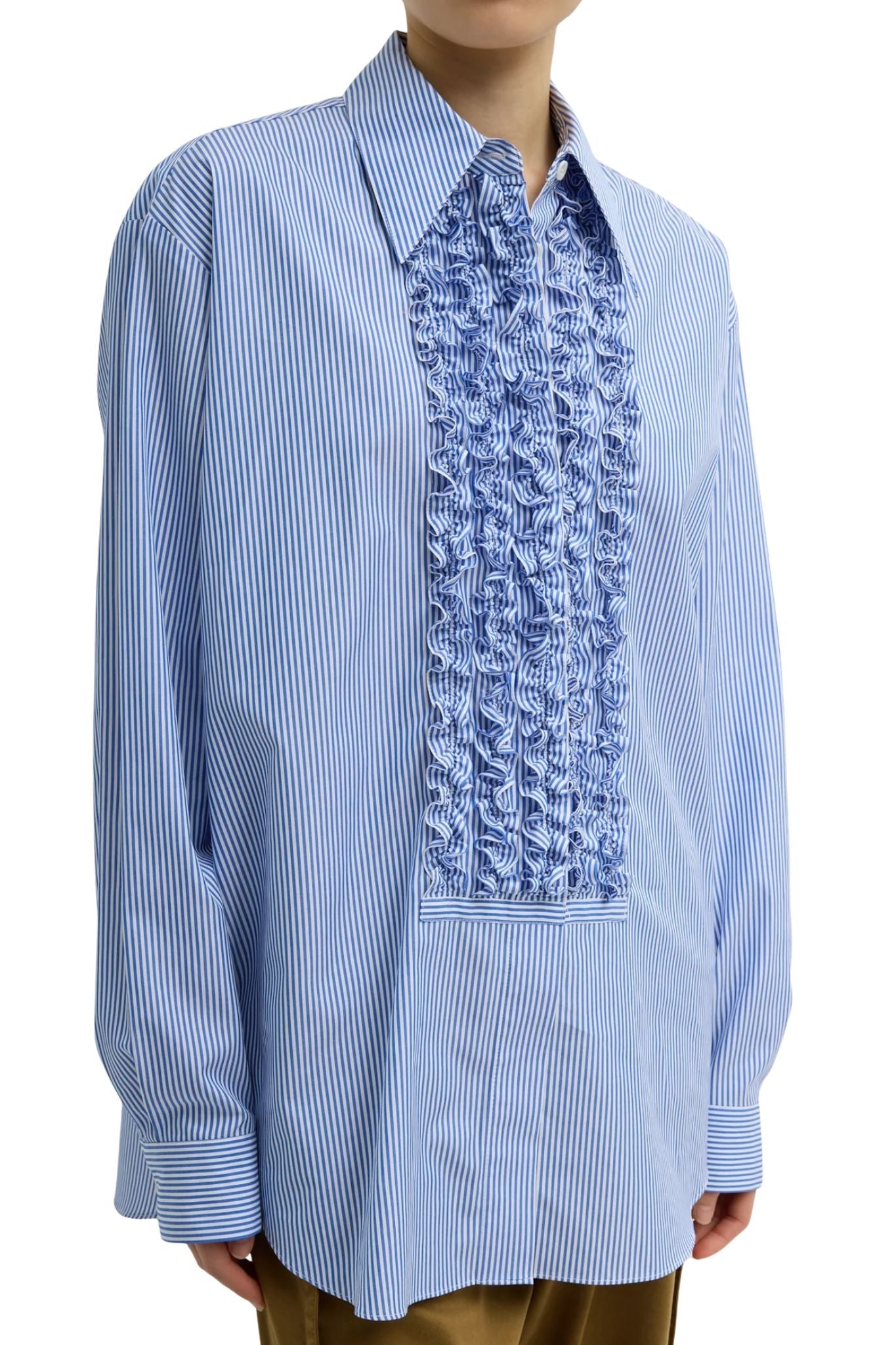 Tibi Striped Shirting Easy Tuxedo Shirt - Vermillion