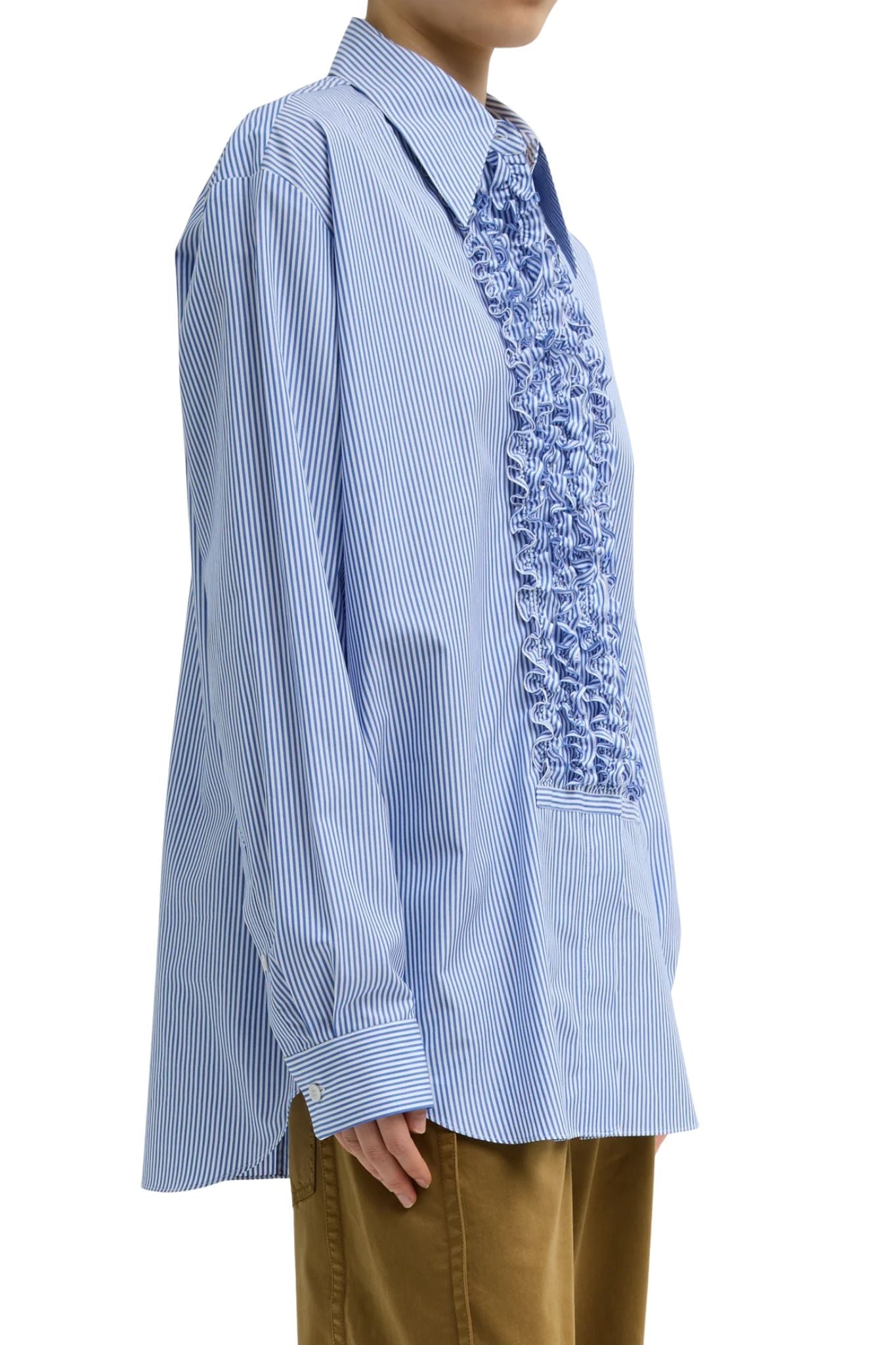 Tibi Striped Shirting Easy Tuxedo Shirt - Vermillion