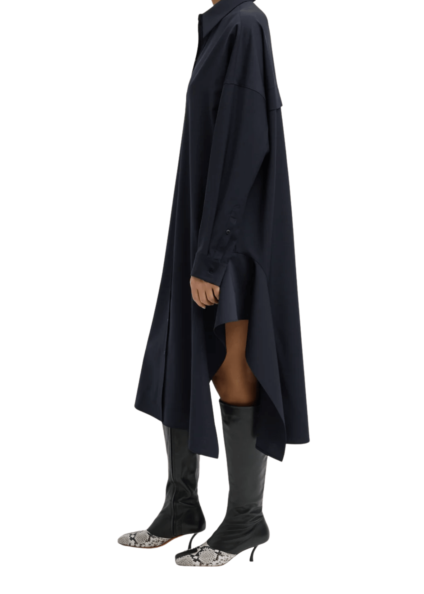 Tibi Tropical Wool Shirtdress with Side Drape - Vermillion