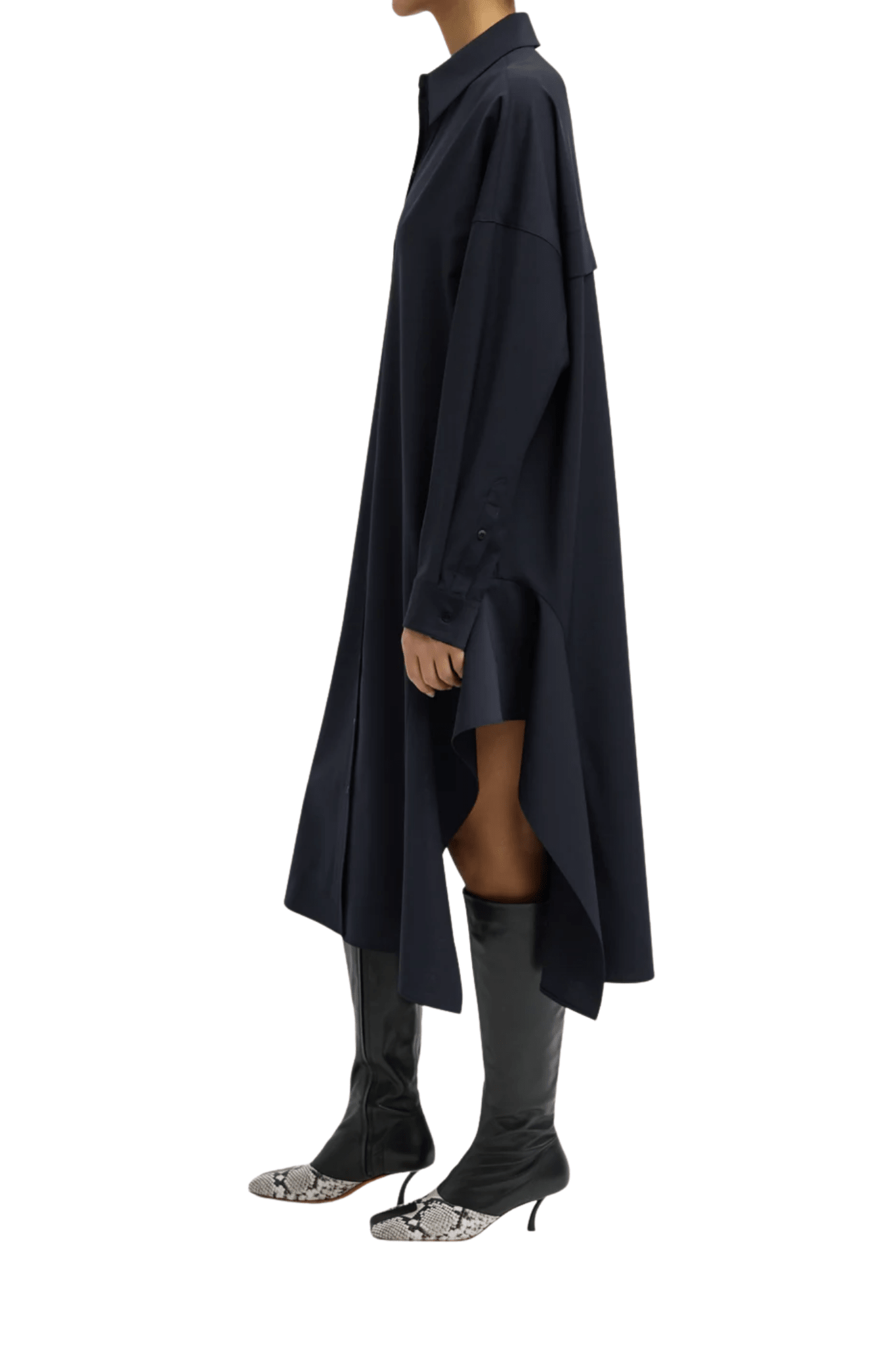 Tibi Tropical Wool Shirtdress with Side Drape - Vermillion