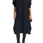 Tibi Tropical Wool Shirtdress with Side Drape - Vermillion