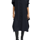Tibi Tropical Wool Shirtdress with Side Drape - Vermillion