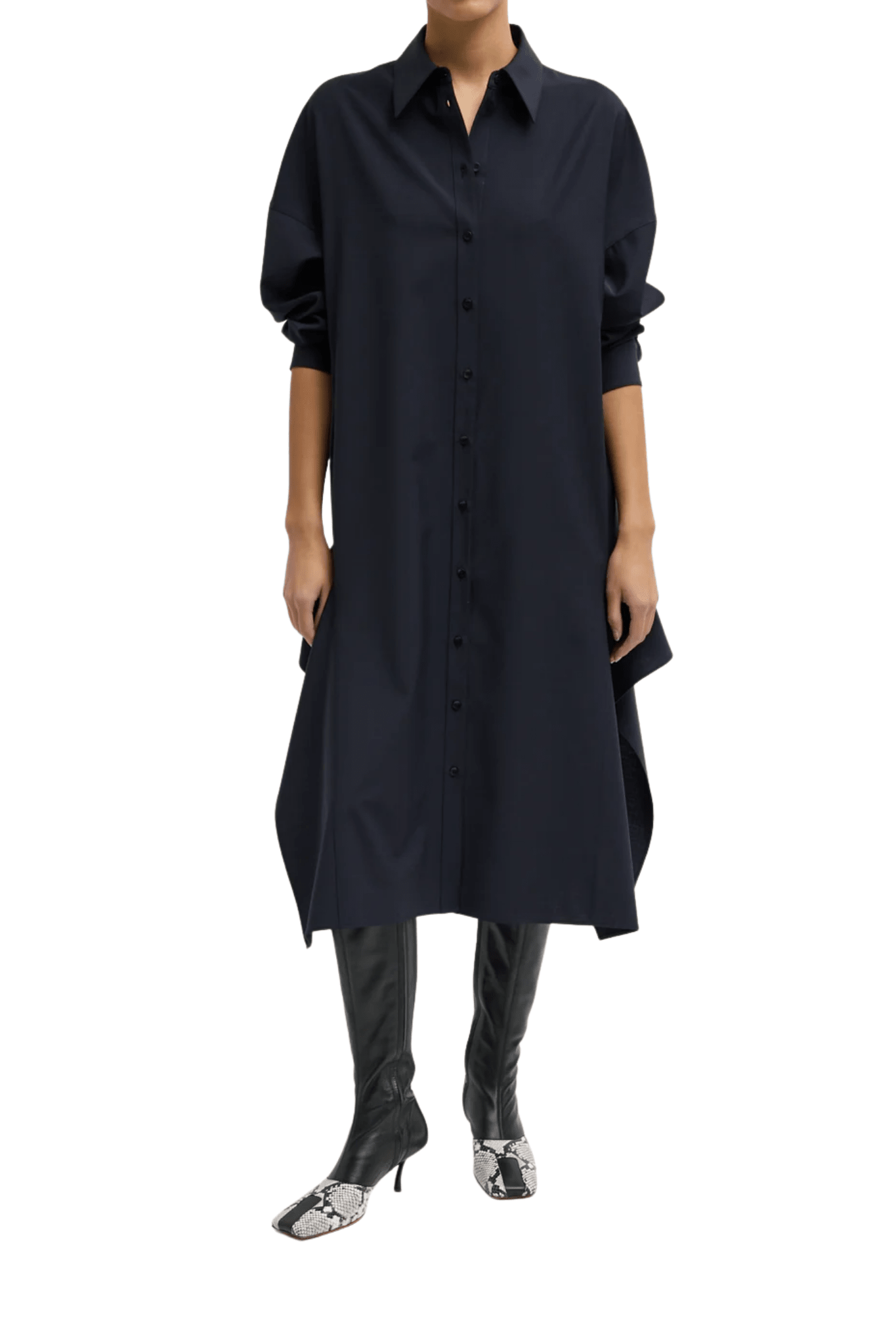 Tibi Tropical Wool Shirtdress with Side Drape - Vermillion