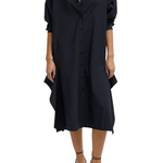 Tibi Tropical Wool Shirtdress with Side Drape - Vermillion