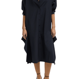 Tibi Tropical Wool Shirtdress with Side Drape - Vermillion