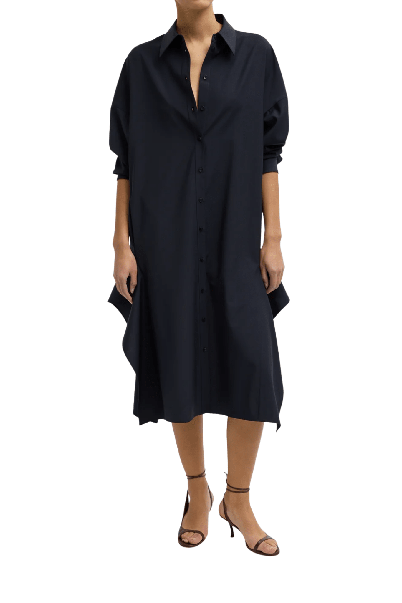 Tibi Tropical Wool Shirtdress with Side Drape - Vermillion
