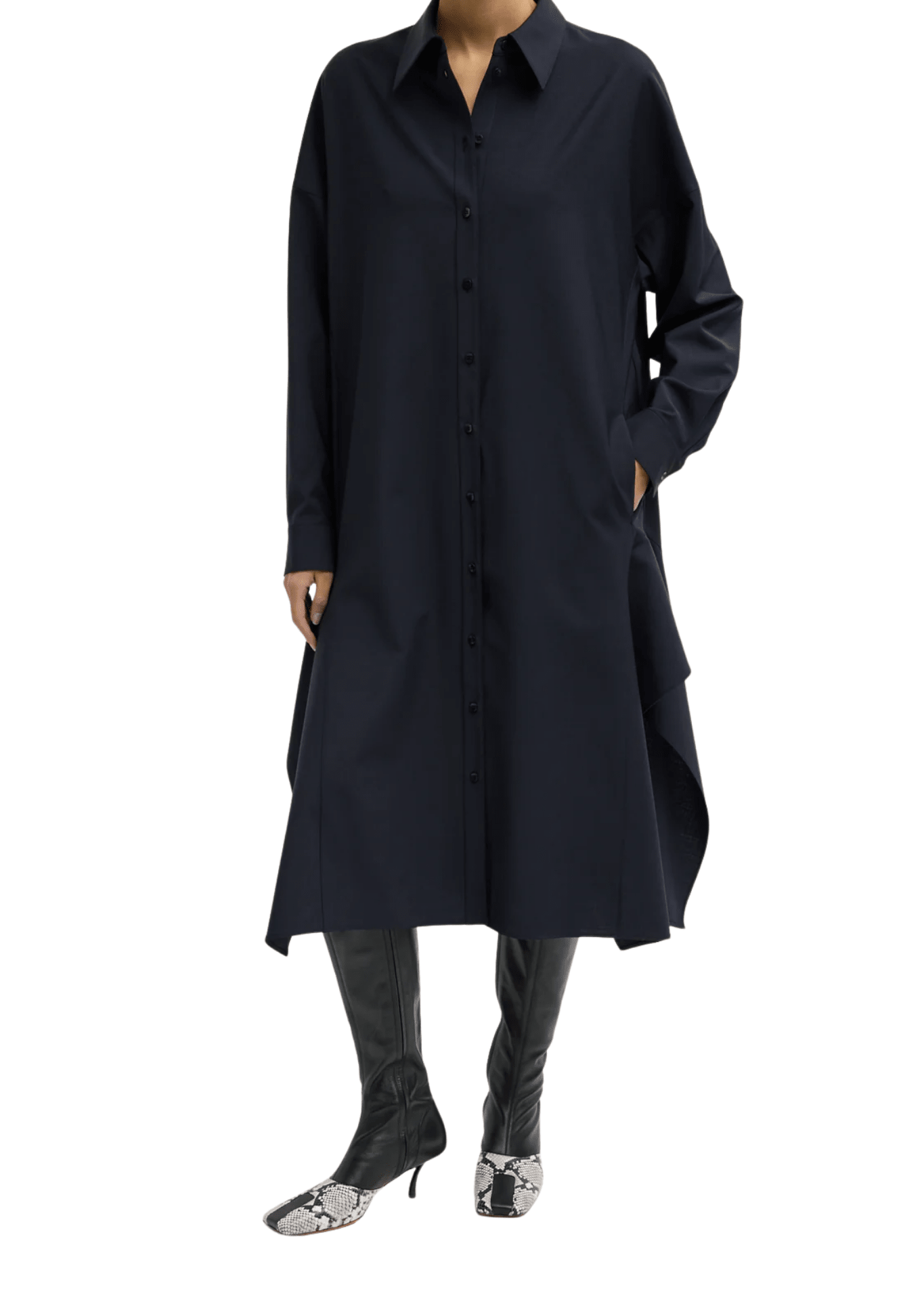 Tibi Tropical Wool Shirtdress with Side Drape - Vermillion