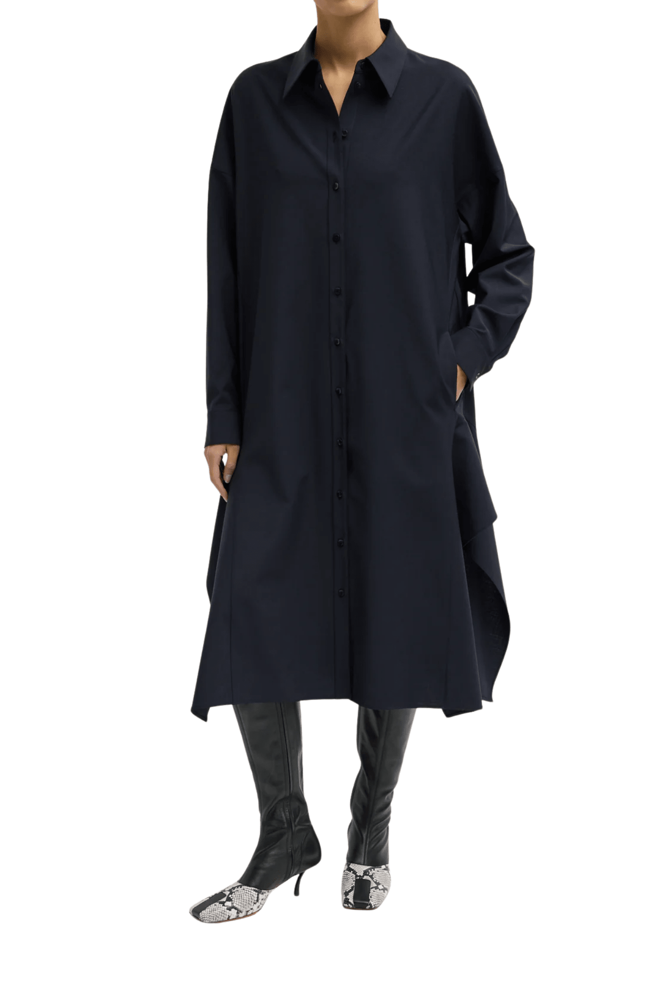 Tibi Tropical Wool Shirtdress with Side Drape - Vermillion