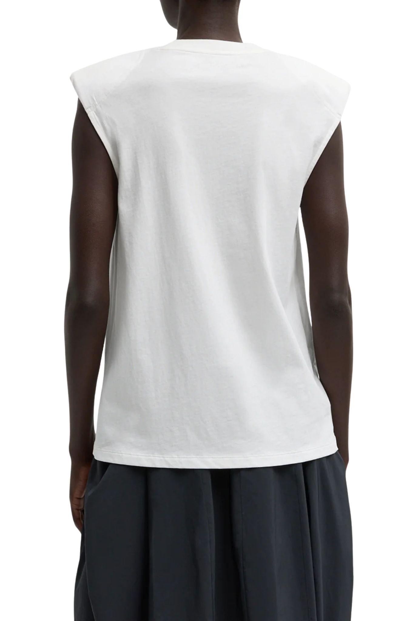 Tibi Tshirt Program Padded Shoulder Sleeveless Top White - Vermillion