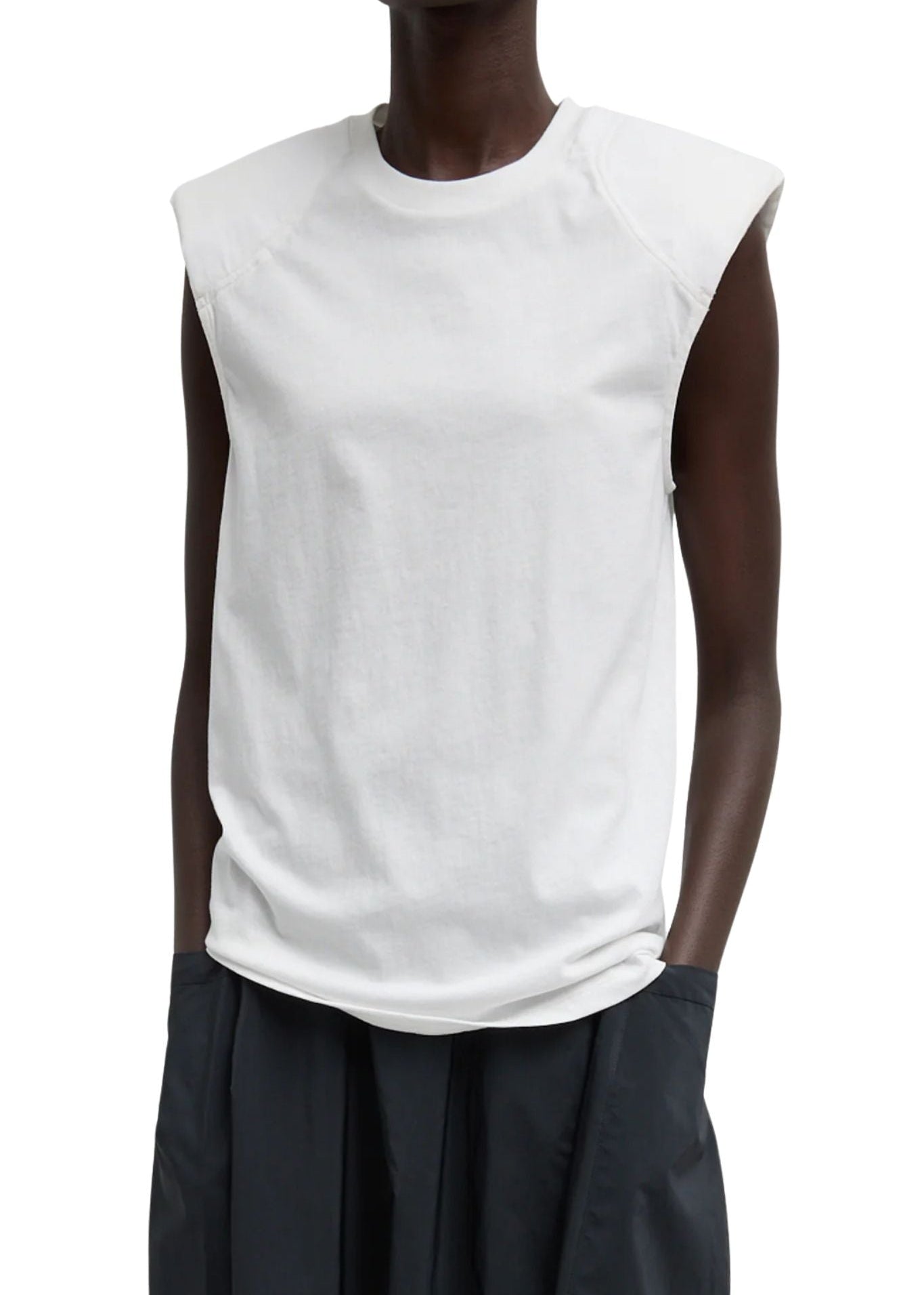 Tibi Tshirt Program Padded Shoulder Sleeveless Top White - Vermillion