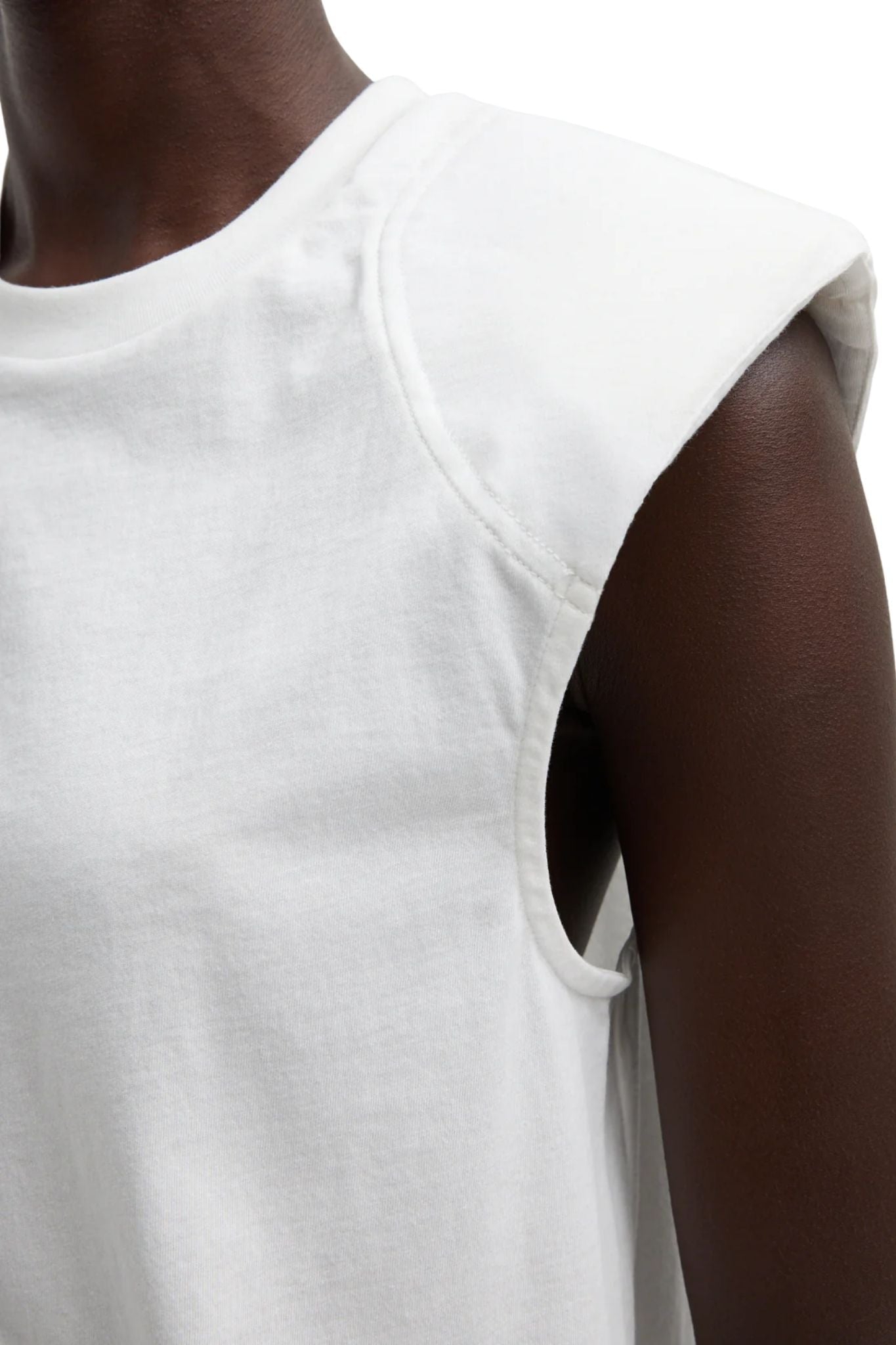 Tibi Tshirt Program Padded Shoulder Sleeveless Top White - Vermillion