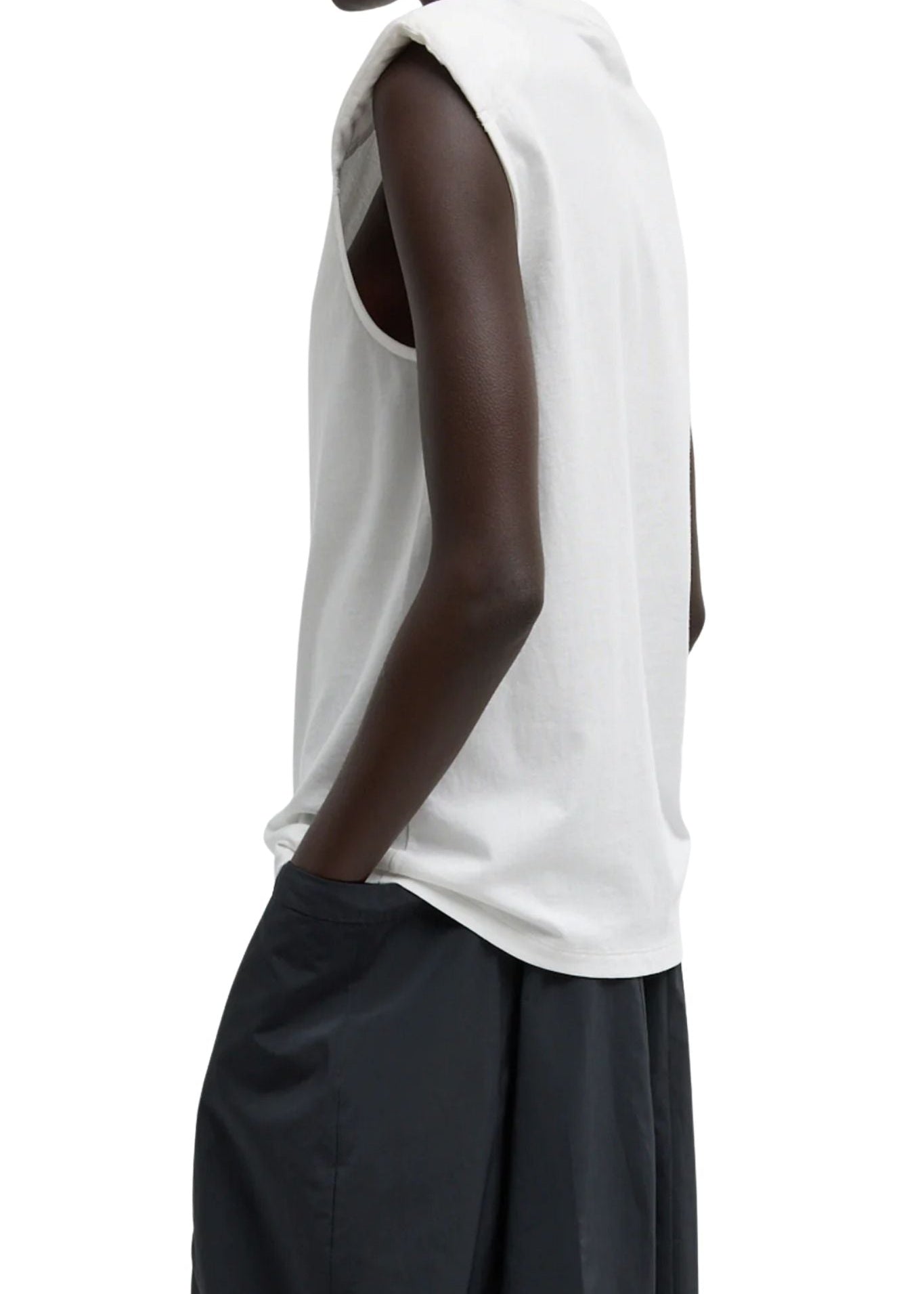 Tibi Tshirt Program Padded Shoulder Sleeveless Top White - Vermillion