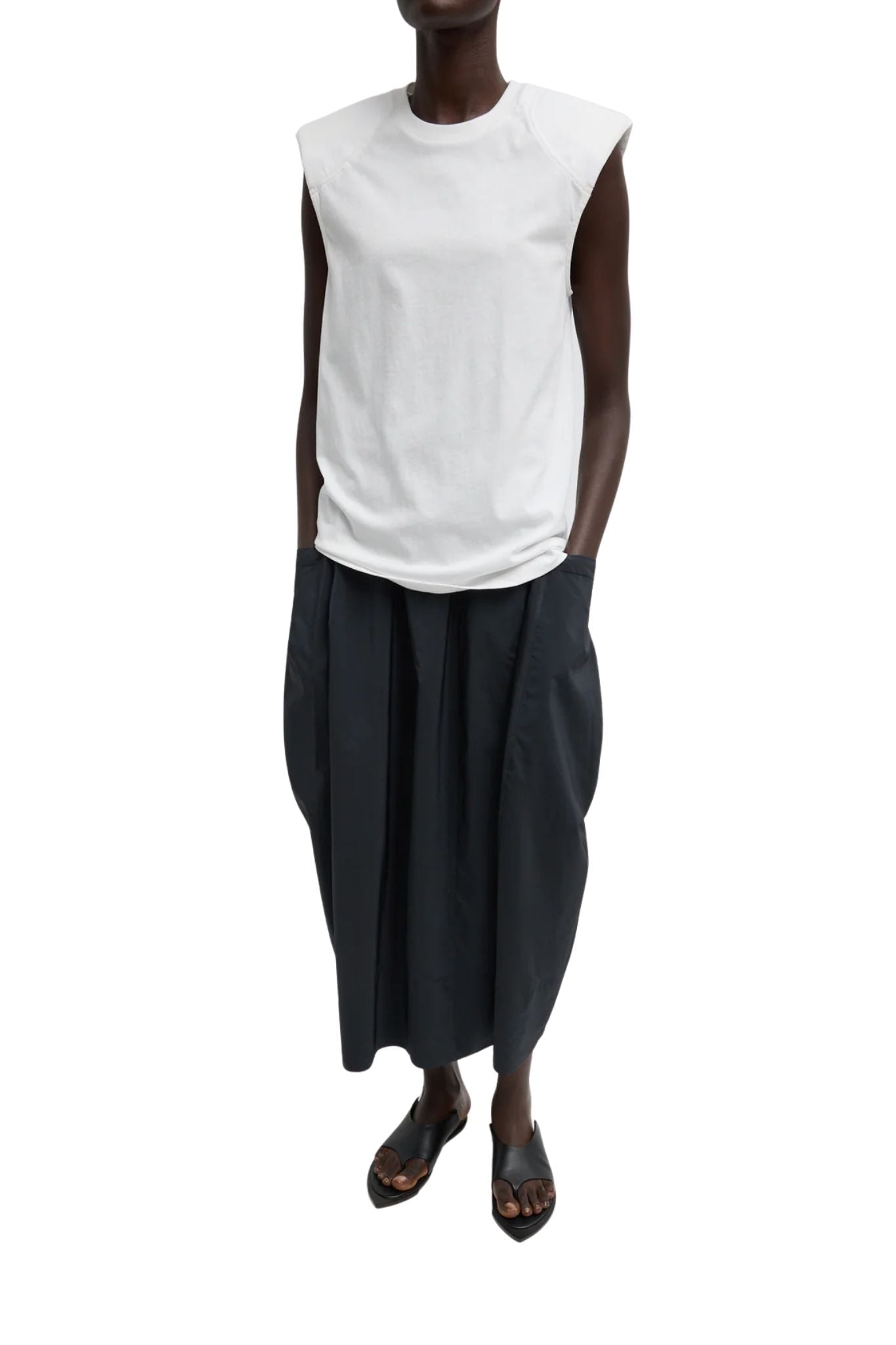 Tibi Tshirt Program Padded Shoulder Sleeveless Top White - Vermillion