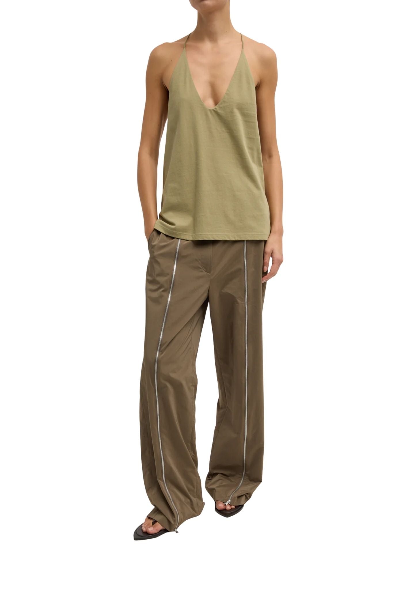 Tibi Tshirt Program Racerback Tank Fennel - Vermillion