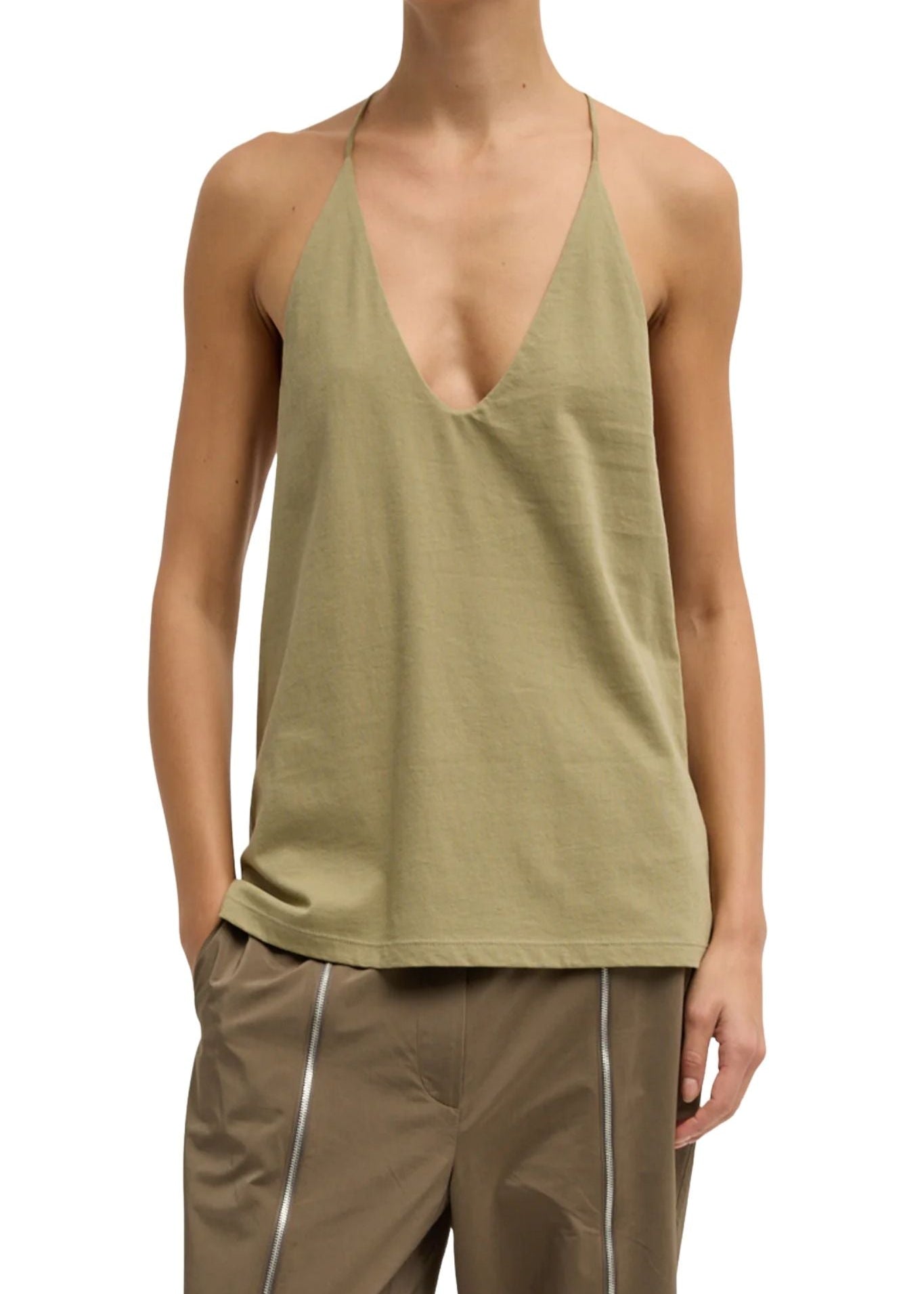 Tibi Tshirt Program Racerback Tank Fennel - Vermillion
