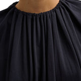 Tibi Tshirt Program Shirred Neck Circular Top Dark Navy - Vermillion