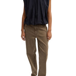 Tibi Tshirt Program Shirred Neck Circular Top Dark Navy - Vermillion