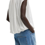 Tibi Tshirt Program Shirred Neck Circular Top White - Vermillion