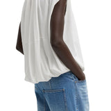Tibi Tshirt Program Shirred Neck Circular Top White - Vermillion