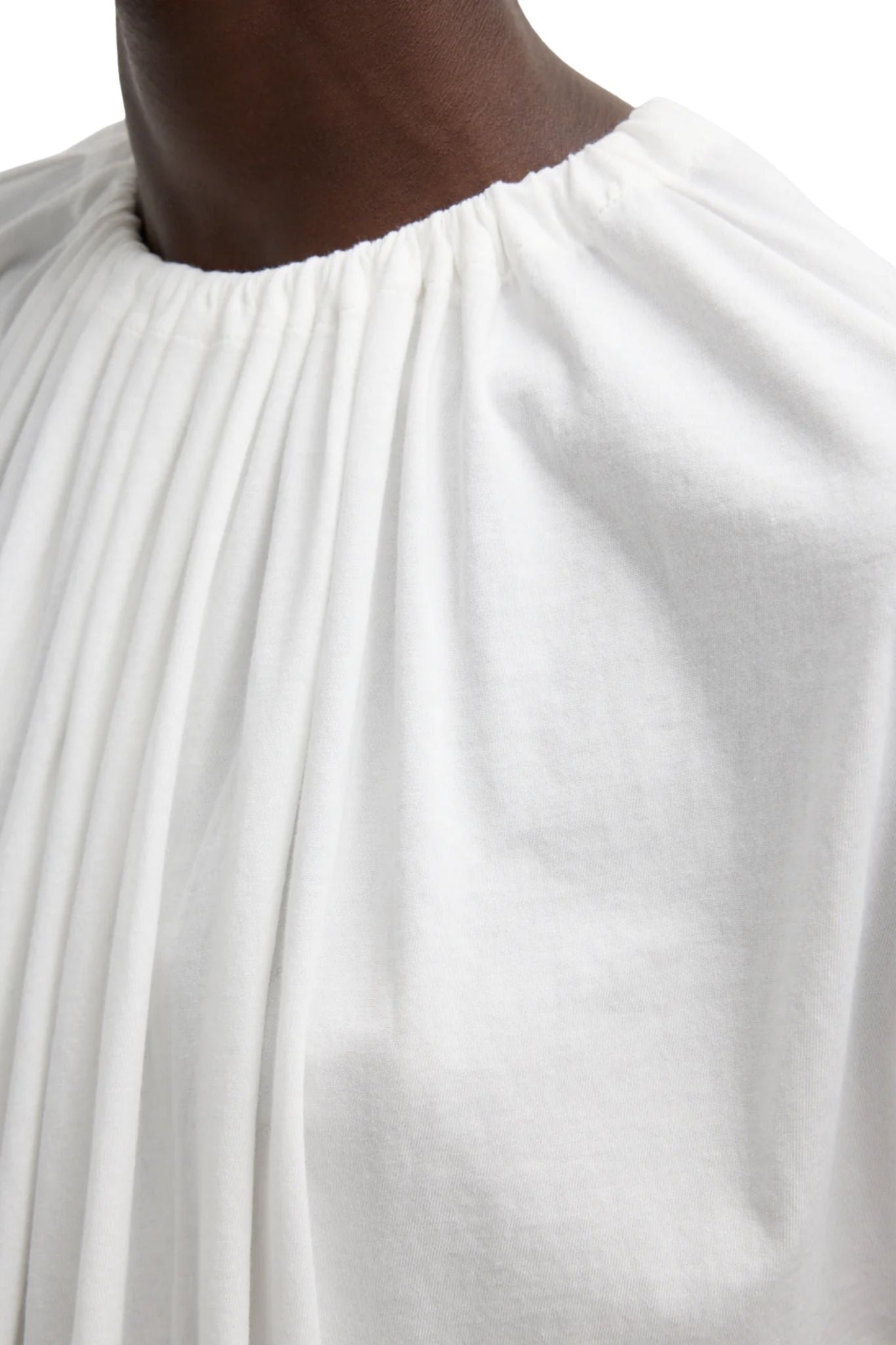 Tibi Tshirt Program Shirred Neck Circular Top White - Vermillion