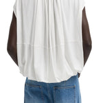 Tibi Tshirt Program Shirred Neck Circular Top White - Vermillion