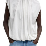 Tibi Tshirt Program Shirred Neck Circular Top White - Vermillion