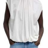 Tibi Tshirt Program Shirred Neck Circular Top White - Vermillion
