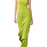 Tibi Viscose Plisse Sleeveless Bias Dress - Vermillion
