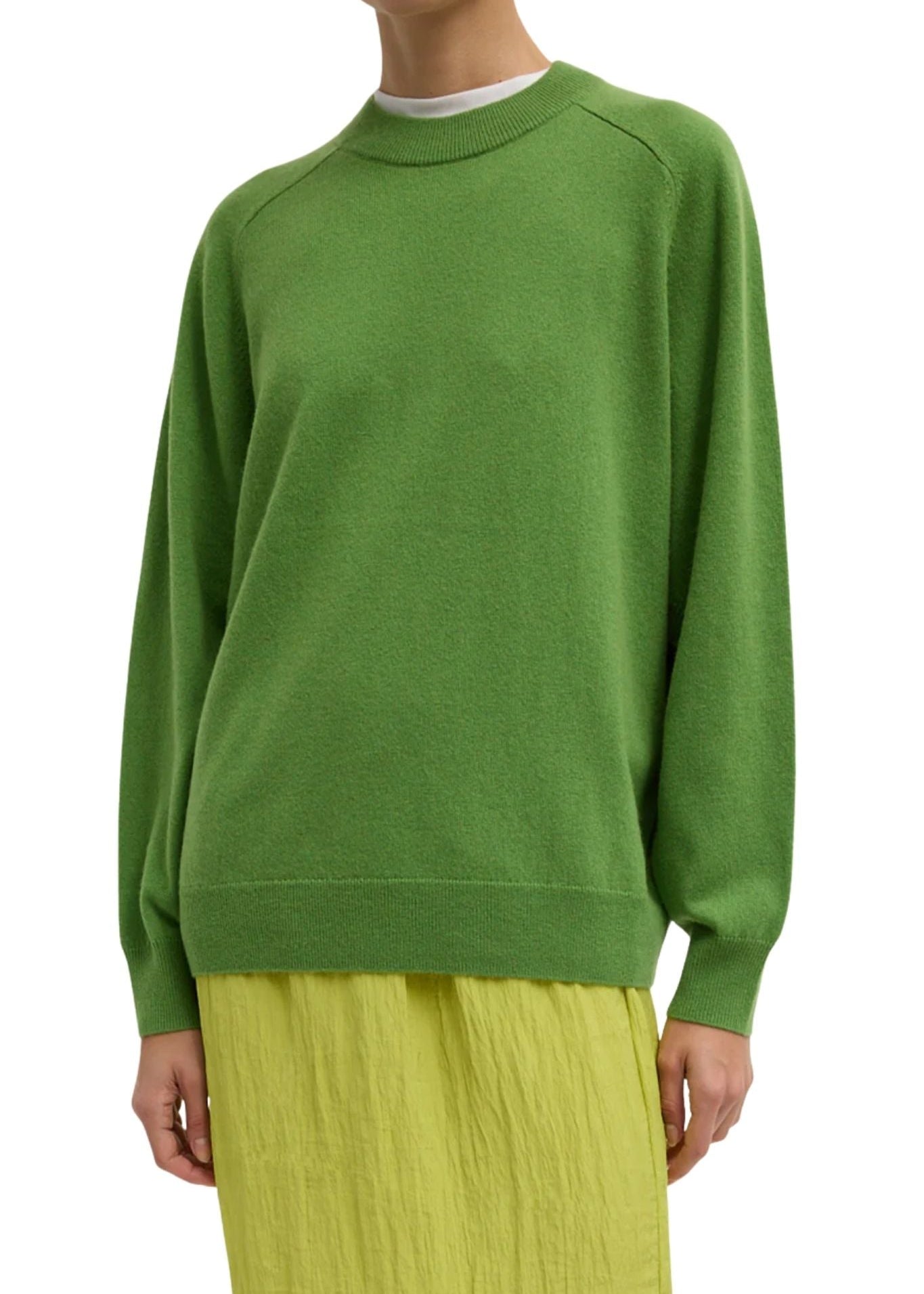 Tibi Washable Cashmere Crewneck Cut Out Sleeve Sweater Avocado - Vermillion