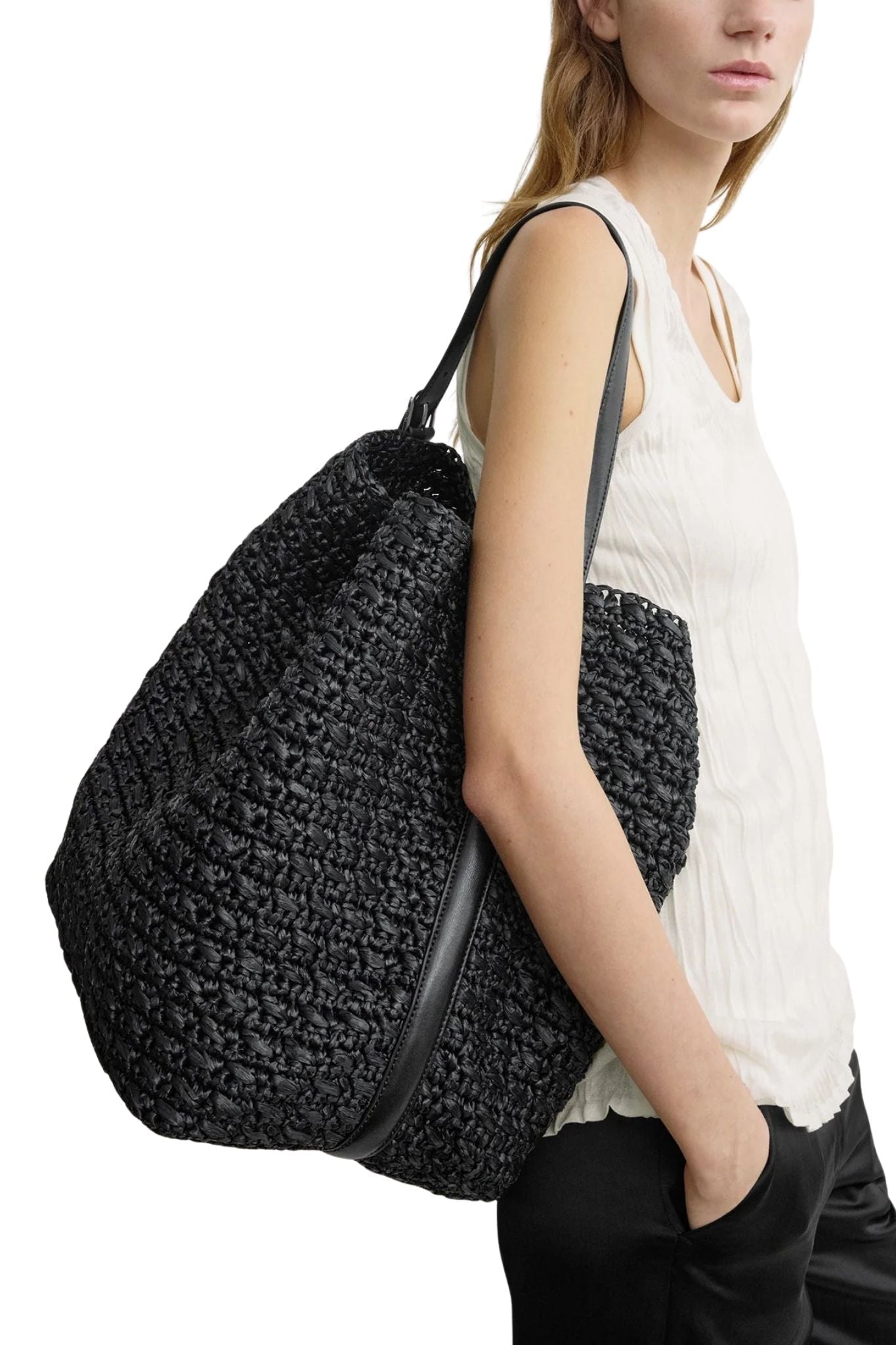 Toteme Belted Paper Raffia Tote - Vermillion